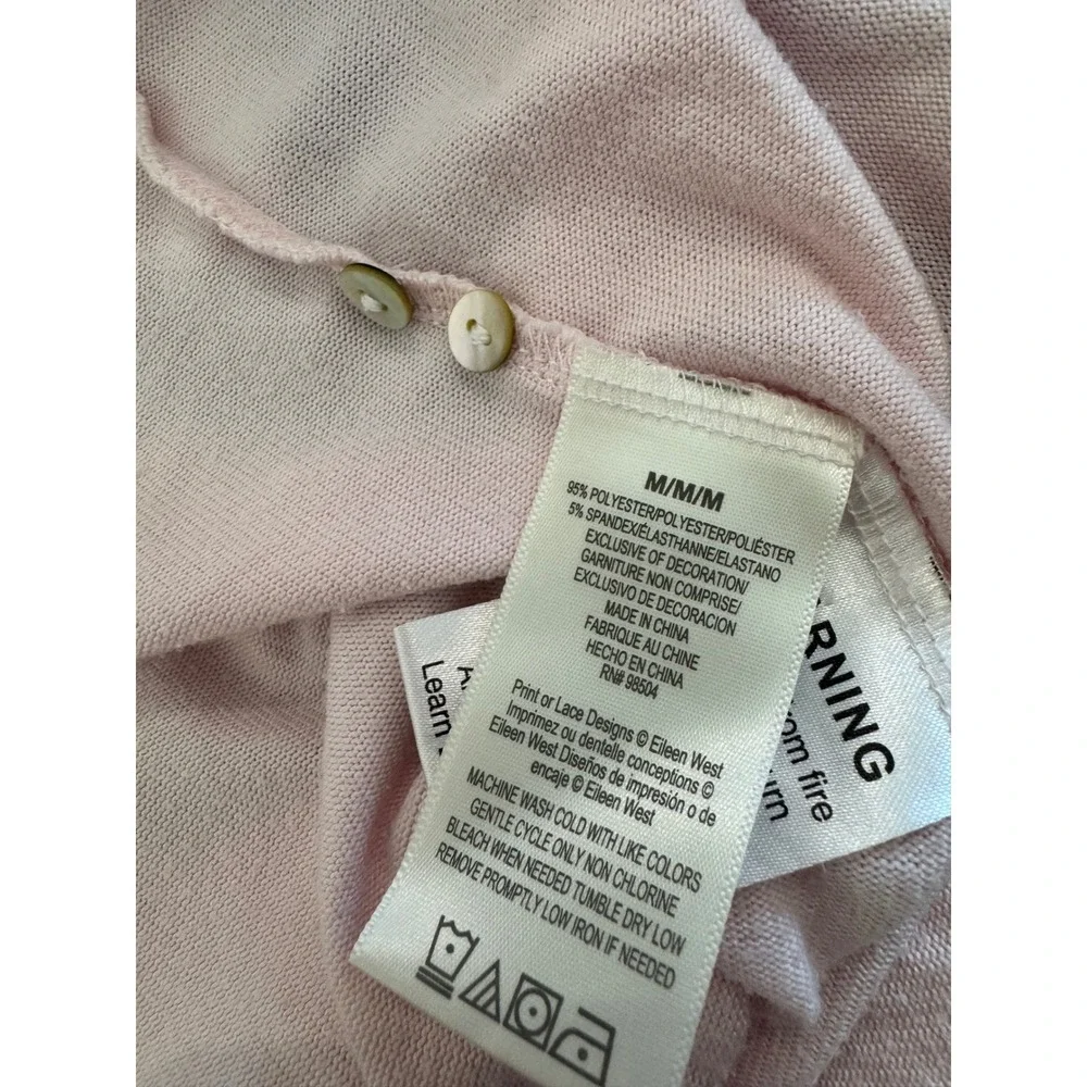 Eileen West Nightgown Women Medium Pink Lace Trim Henley Long Sleeve Sleepwear